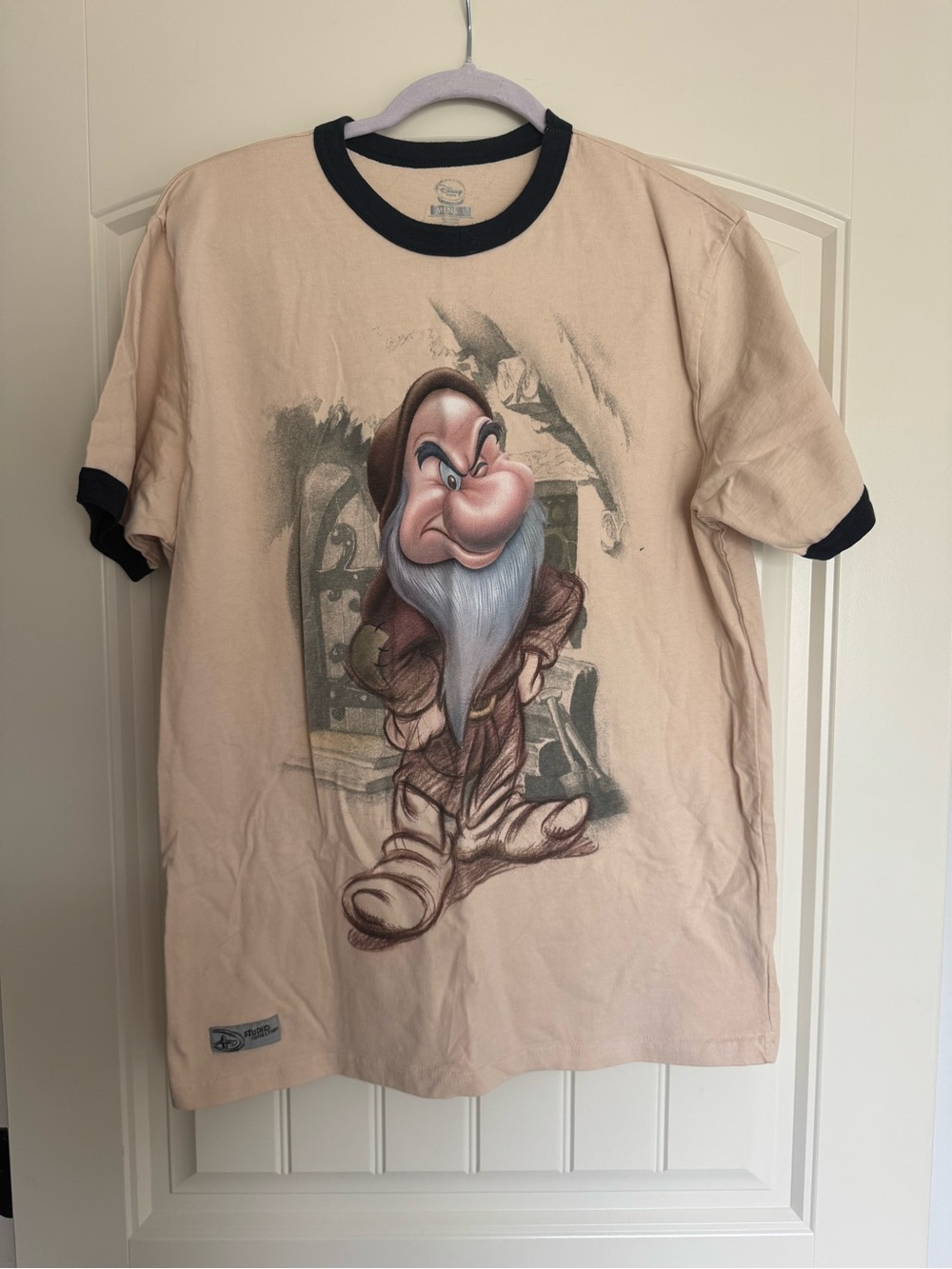 Disney Grumpy Ringer Tee - Beige with Black Trim